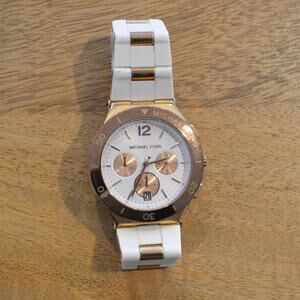 Michael Kors Wrist Watch Rose Gold White Chronograph Subdials